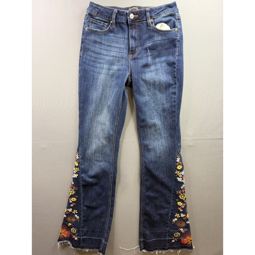 Ashley Mason Flare Jeans Womens Dark Wash Floral Embroidered 28x31